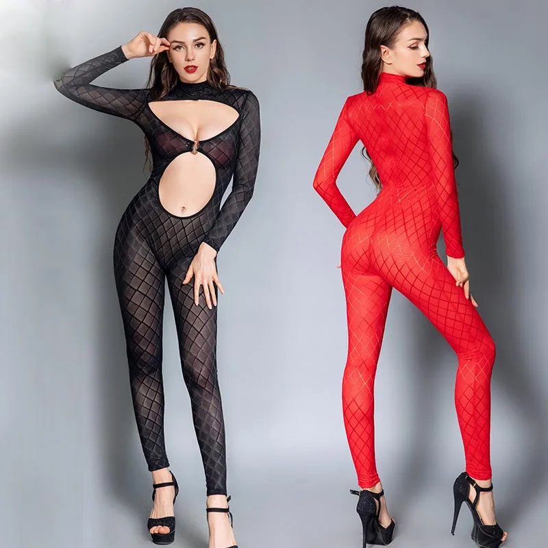 Прозрачный Непрозрачный сетчатый комбинезон в клетку соблазнительный боди с
