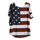 Размера плюс Топы для женщин 2021 модная Свободная Повседневная винтажная блузка в стиле пэчворк, с рисунком звезды, в полоску, с принтом Флаг США Америка футболка Рубашка Женская