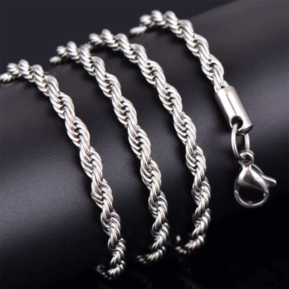 

Gold Silver Solid Twist Rope Chain Necklace Wedding Engagement with Lobster Clasps fit Men Women Pendant