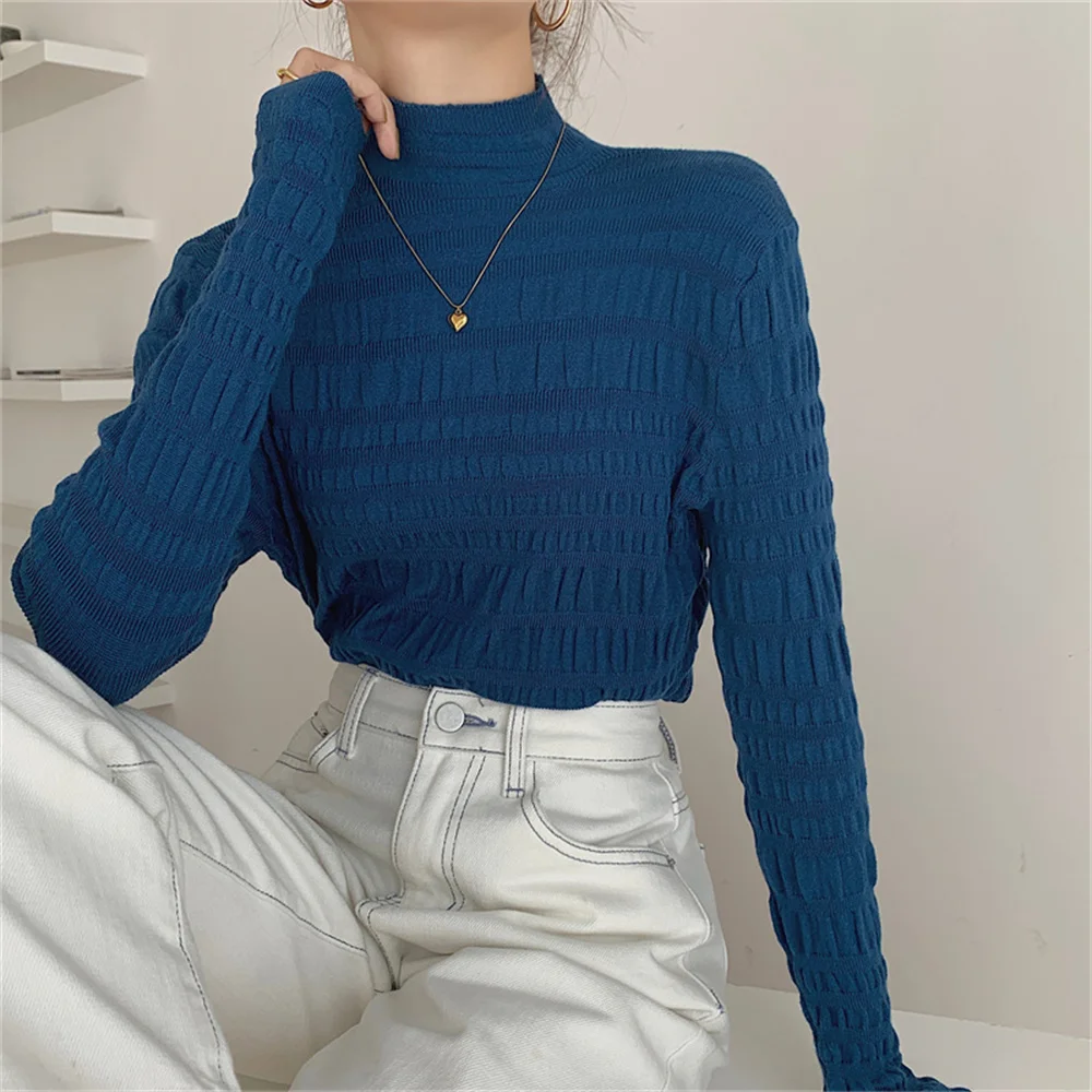 

Женская облегающая футболка PLAMTEE с ложным воротником, 2022 шикарные топы с длинными рукавами, модные повседневные однотонные свободные футбо...