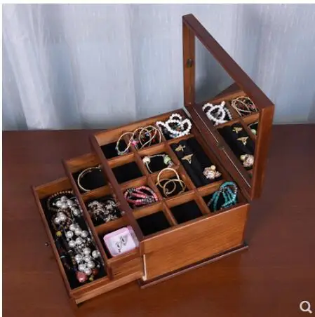 

new three layer organizer wood jewelry boxes Storage Box wood clover European wooden jewelry box special offer desk organizer