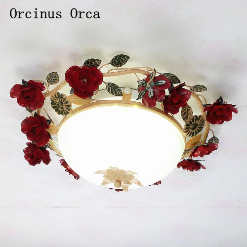 Американский Сельский красный розовый потолочный светильник гостиная коридор