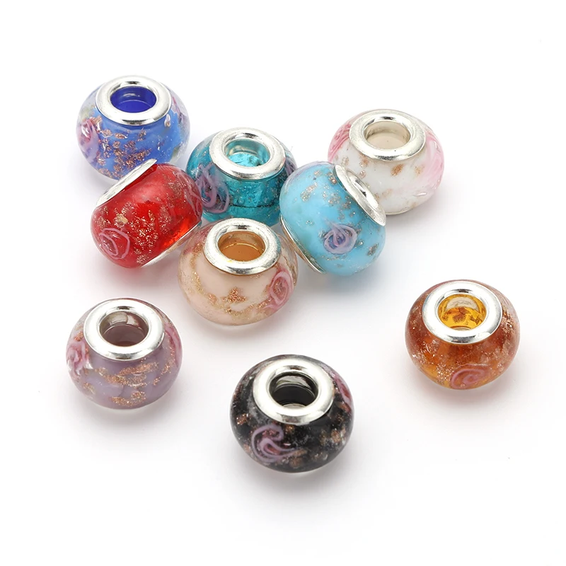 10 шт./лот бусины с внутренним отверстием диаметром 4 мм цветные стеклянные