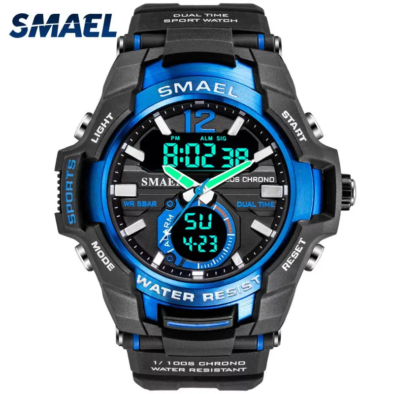 

Watch For Men SMAEL Dual Display Sport Watches Men's Clock Waterproof 50M Wristwatch Quartz Army Watch Montre Homme Luxury Brand