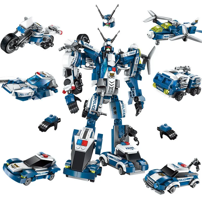 

Enlighten 577pcs 6 In1 Police War Robot Car Building bocks Educational Boy girl friend toys for children Christmas birthday Gift