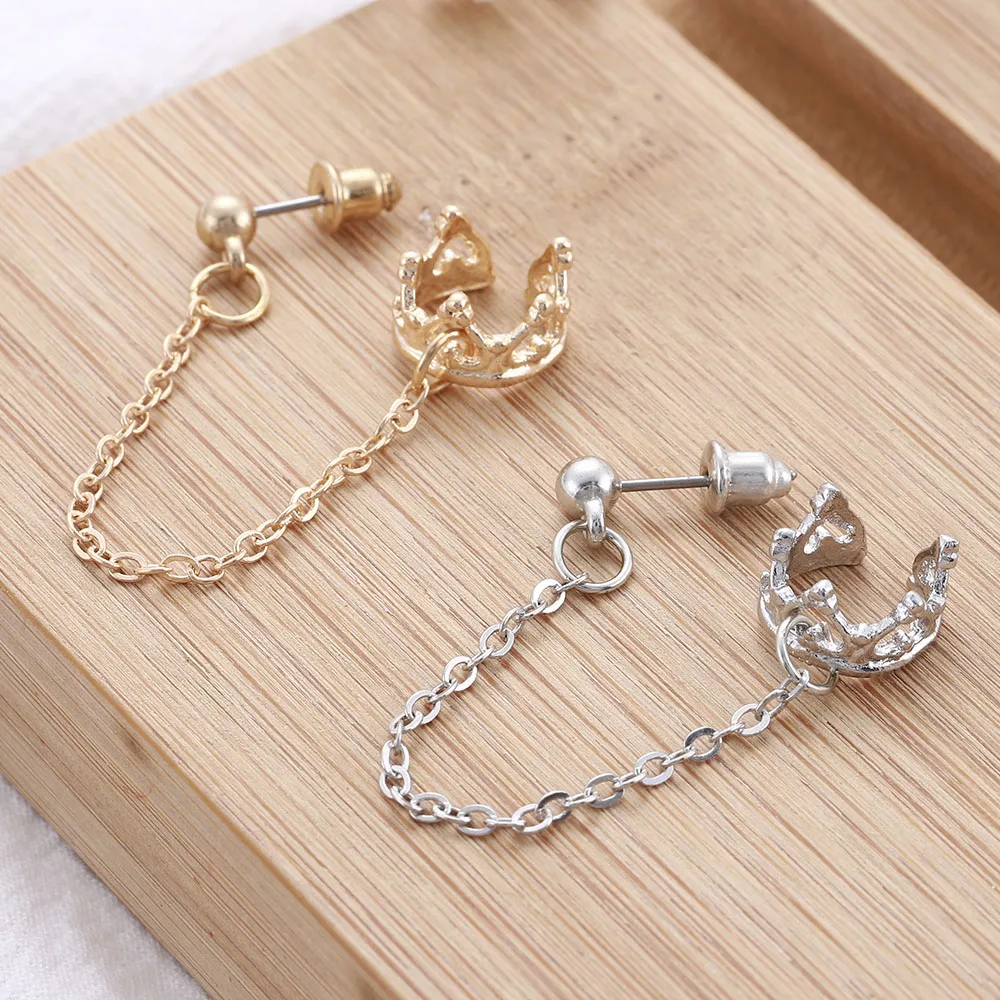 Новая мода Панк Корона Серьги для подростков женщин мужчин ухо манжеты цинковый