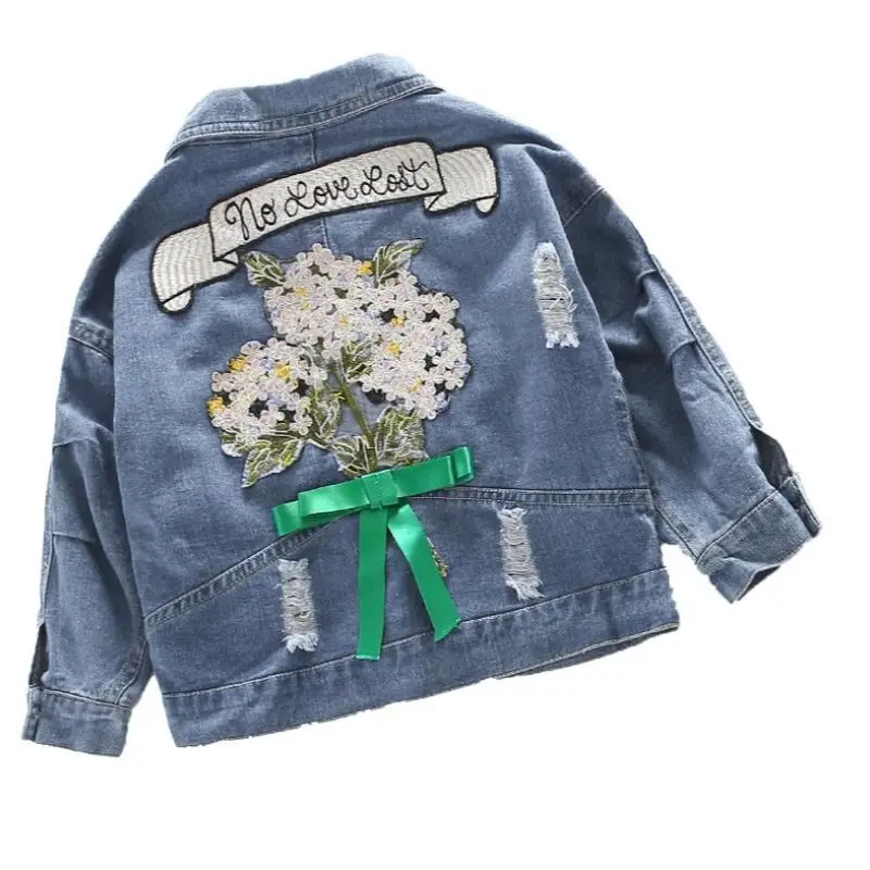 2020 Детская куртка Весенняя джинсовая с принтом для маленьких девочек Осенняя
