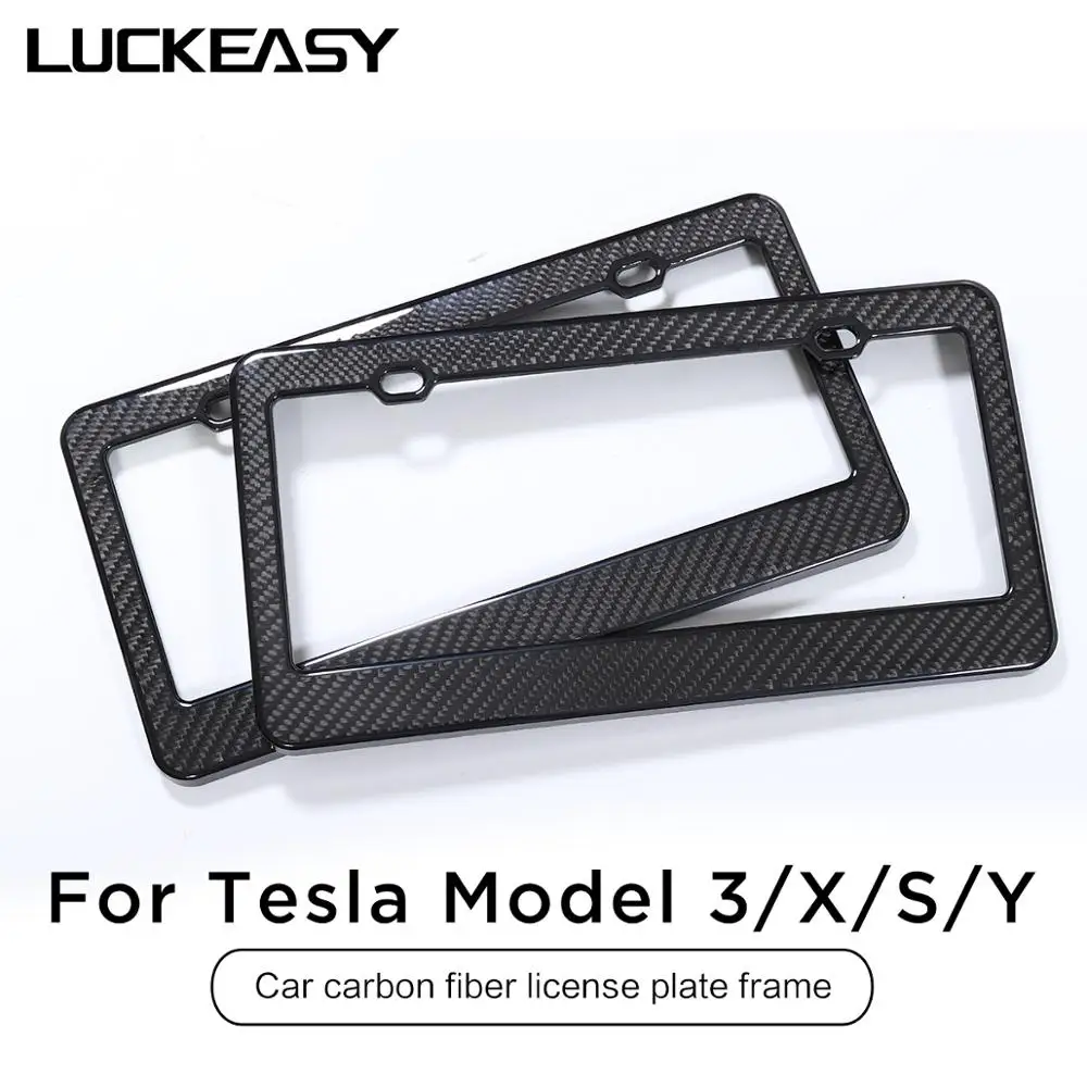 

LUCKEASY for Tesla Model 3 X S Y Exterior modification model3 2021 US version Universal true Carbon Fiber License Plate Frame