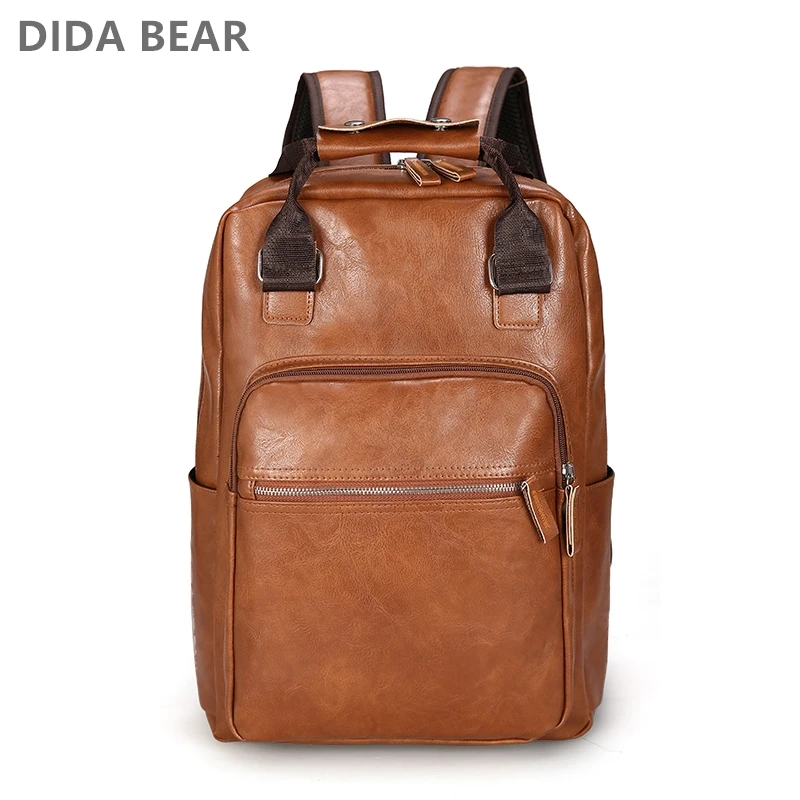 Pu Leather Bagpack Large Laptop Backpacks Male Mochilas Casual Schoolbag For Teenagers Boys Brown Black