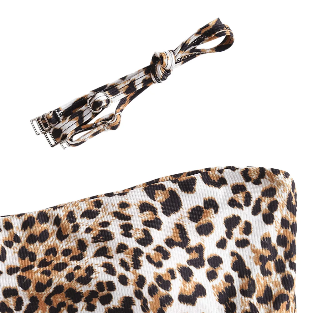 ZAFUL Ribbed Leopard Print High Cut Bikini Swimwear | Two-Piece Suits