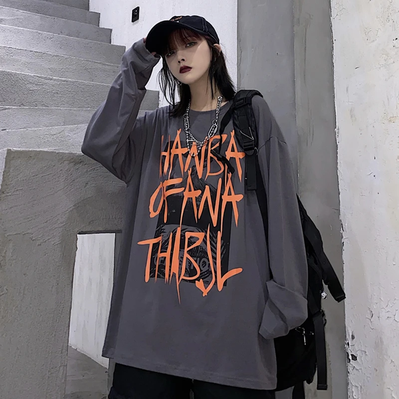 Футболка женская с длинным рукавом свободная уличная одежда в Корейском стиле