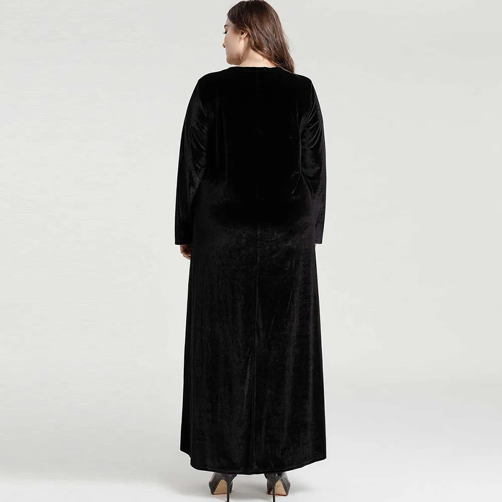 Зимнее бархатное платье для женщин мусульманские платья с вышивкой цветочные