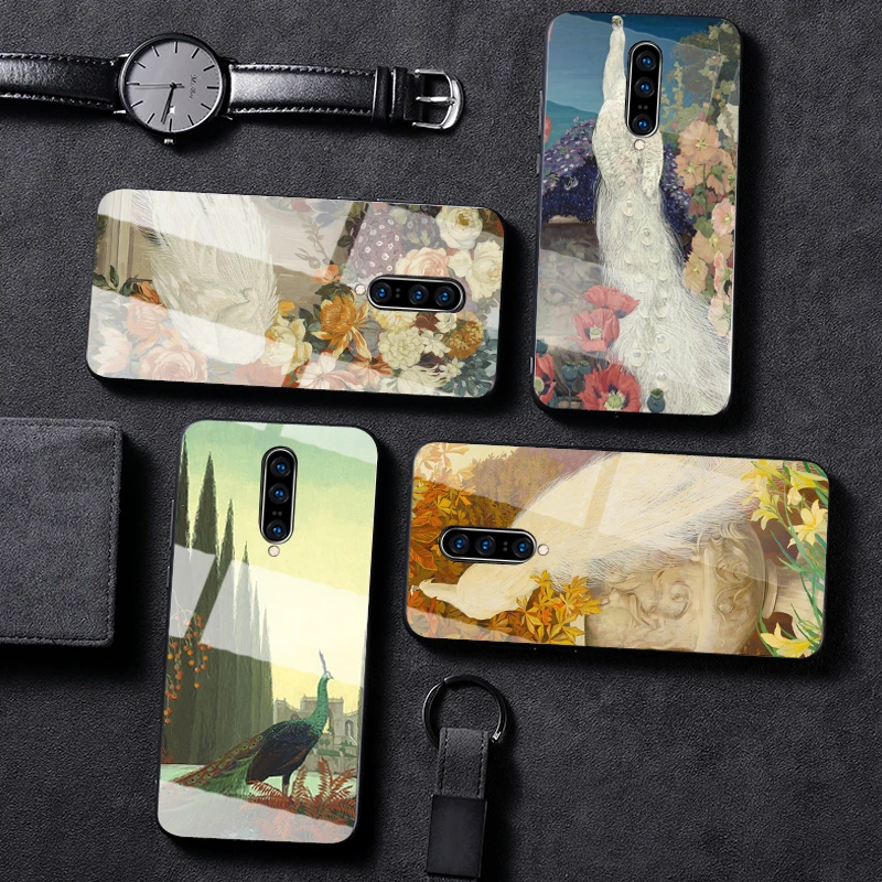 Чехол для телефона OnePlus 7 Pro 6T 6 5 T TPU чехол Павлин Печатный узор закаленное стекло |