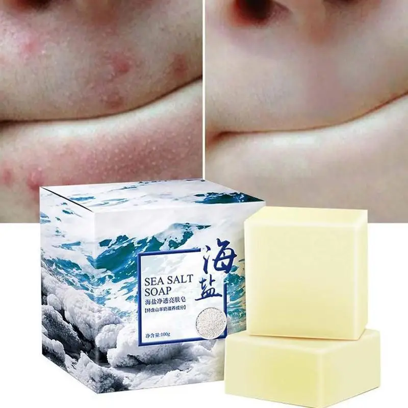 100G Sea Salt Soap To Remove Pimple Acne Treatment Oil and Acne Skin Essence Bath Soap Goat Milk Whitening Soap Skin Care