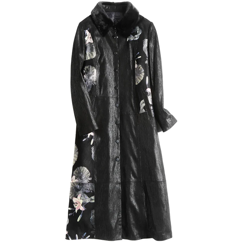 

Autumn winter 2020 Haining mother's leather dress women's medium and long sheepskin down jacket windbreaker coat Mink Collar