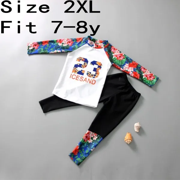 Flower 2XL Прямая поставка Красочный купальник "Лебедь" Детская футболка с длинными рукавами для девочек солнцезащитный купальник быстросохнущие Серфинг Костюм из 2 предметов одежда для защиты от солнца - Цвет: Flower 2XL