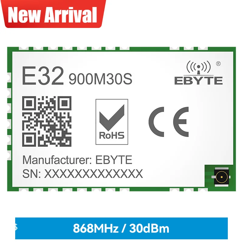 

SX1276 LoRa SPI Wireless Module 868/915MHz 30dBm Long Range 10km IPEX Connector SMD Data Transmitter E32-900M30S