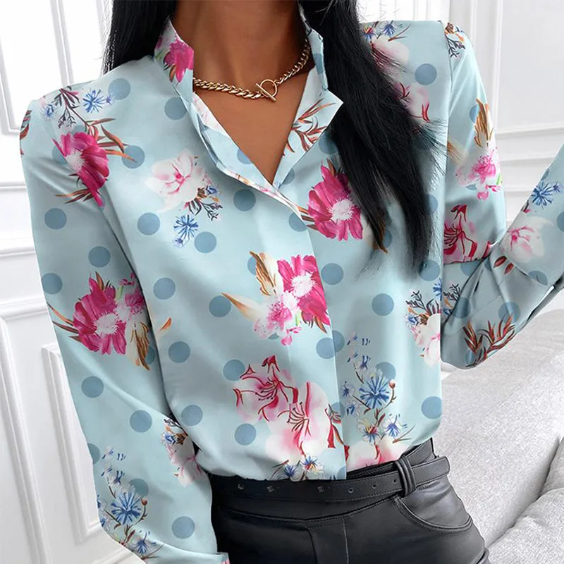 

Fashion Floral Print Office Lady Blouses Spring Turn-down Collar Button Women Tops Shirts Autumn Casual Long Sleeve Loose Blusa
