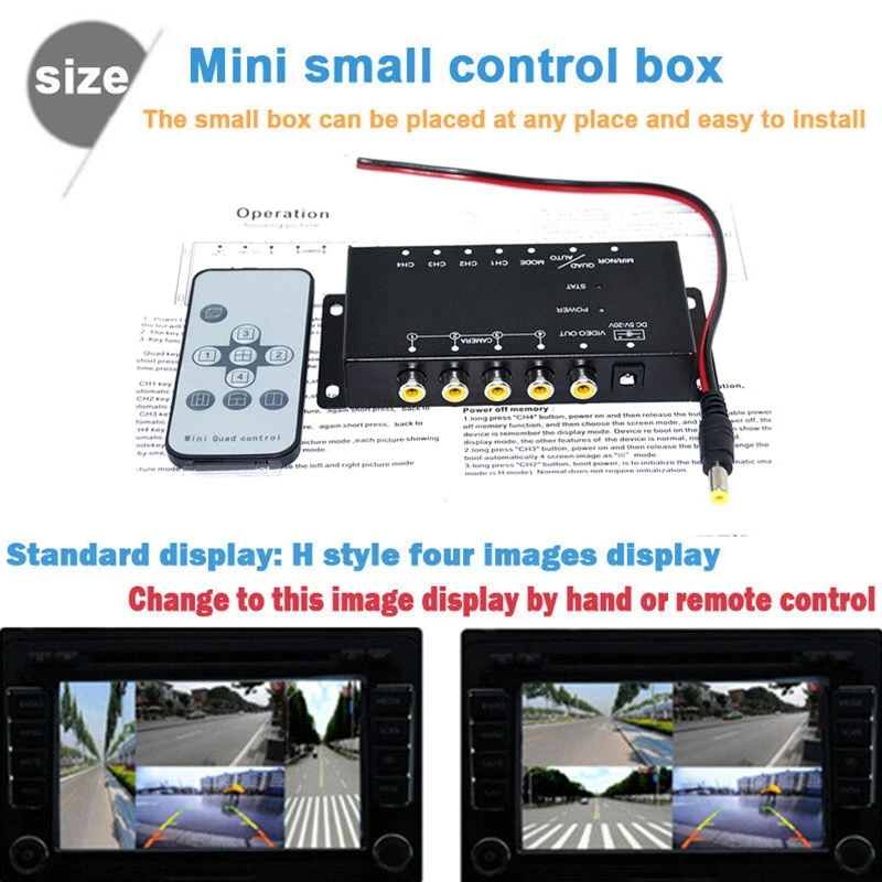 

Mini Car 4 Way Camera Video IR Control Parking Camera Split-Screen Image Control Box for Left Right Front Rear Converter