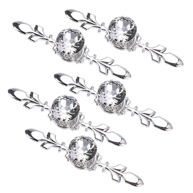 

5 Pack Crystal Drawer Knobs With Silver Plate - Diamond Shape Cabinet Drawer Knob Drawer Pull Handle Cupboard Wardrobe Drawer Pu
