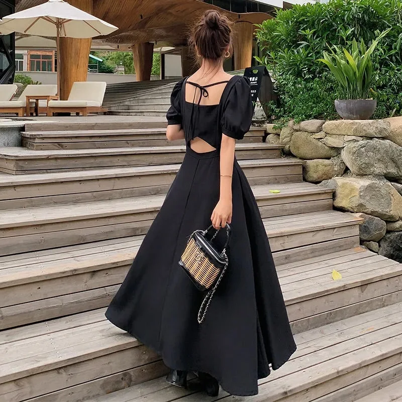 

Hepburn Style French Evening Dress for Female Summer 2021 Black Long Skirt Birthday Party Evening Gowns for Women A356