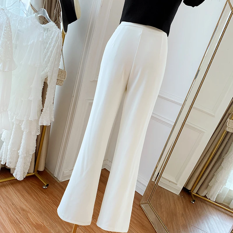 Elegant Straight-Leg Pants 2021 Summer New Korean Style Pants Slim Fit Slimming Slit Trousers Draped Casual Pants for Women
