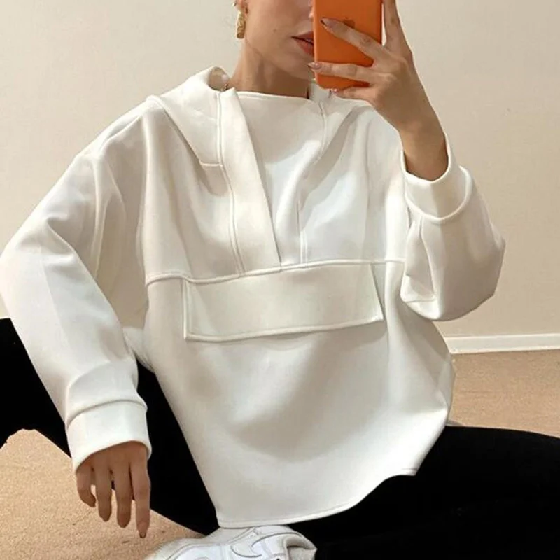 Модная женская толстовка с капюшоном и карманами свободный свитер длинным