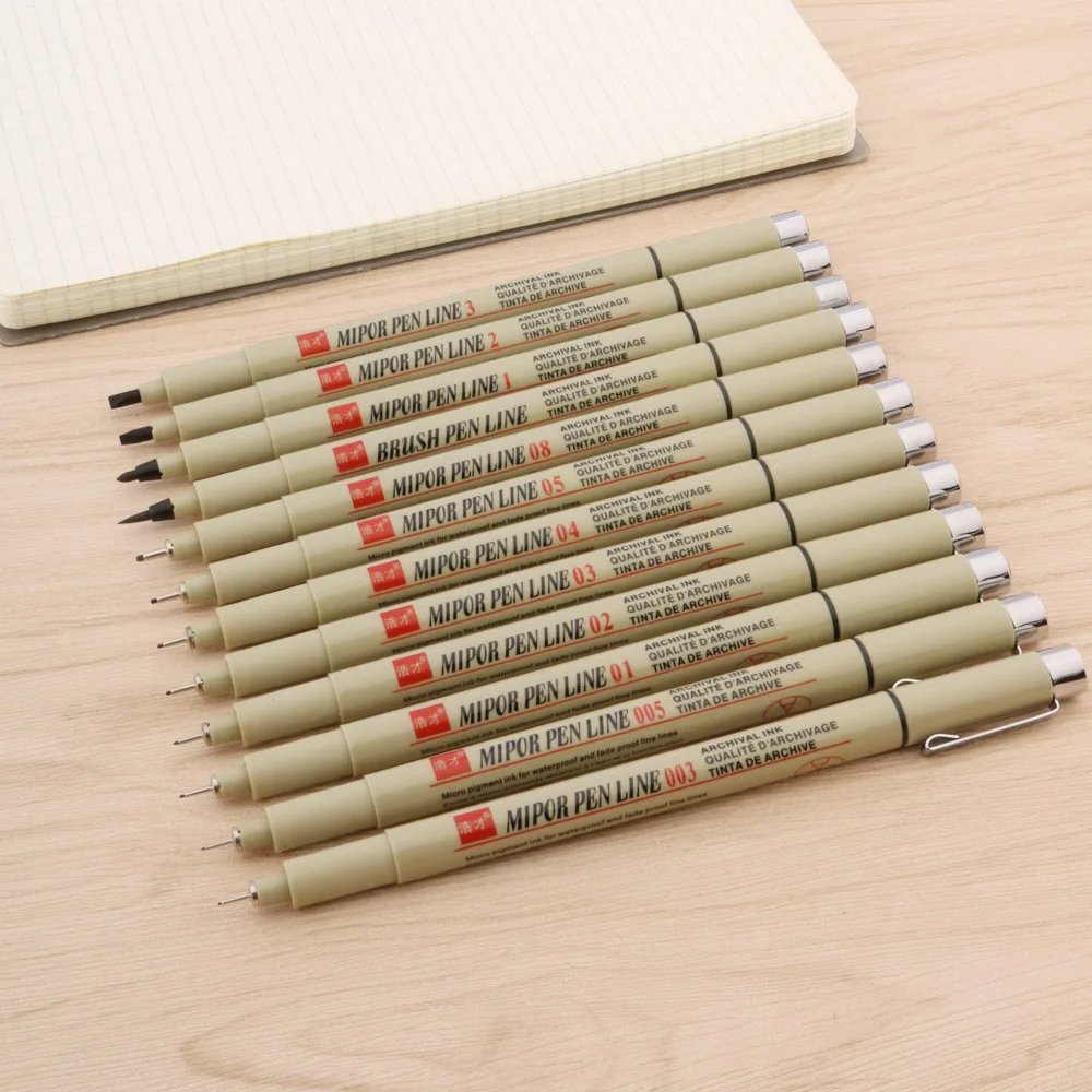 12 шт. мягкая кисть Micron ручка для рисования пигмент 005 01 02 03 04 05 08 тонкие точечные