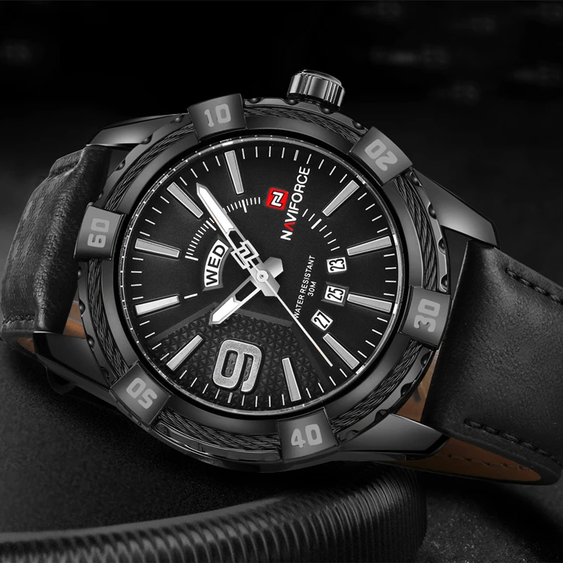 Часы мужские кварцевые с датой на кожаном ремешке | Наручные часы