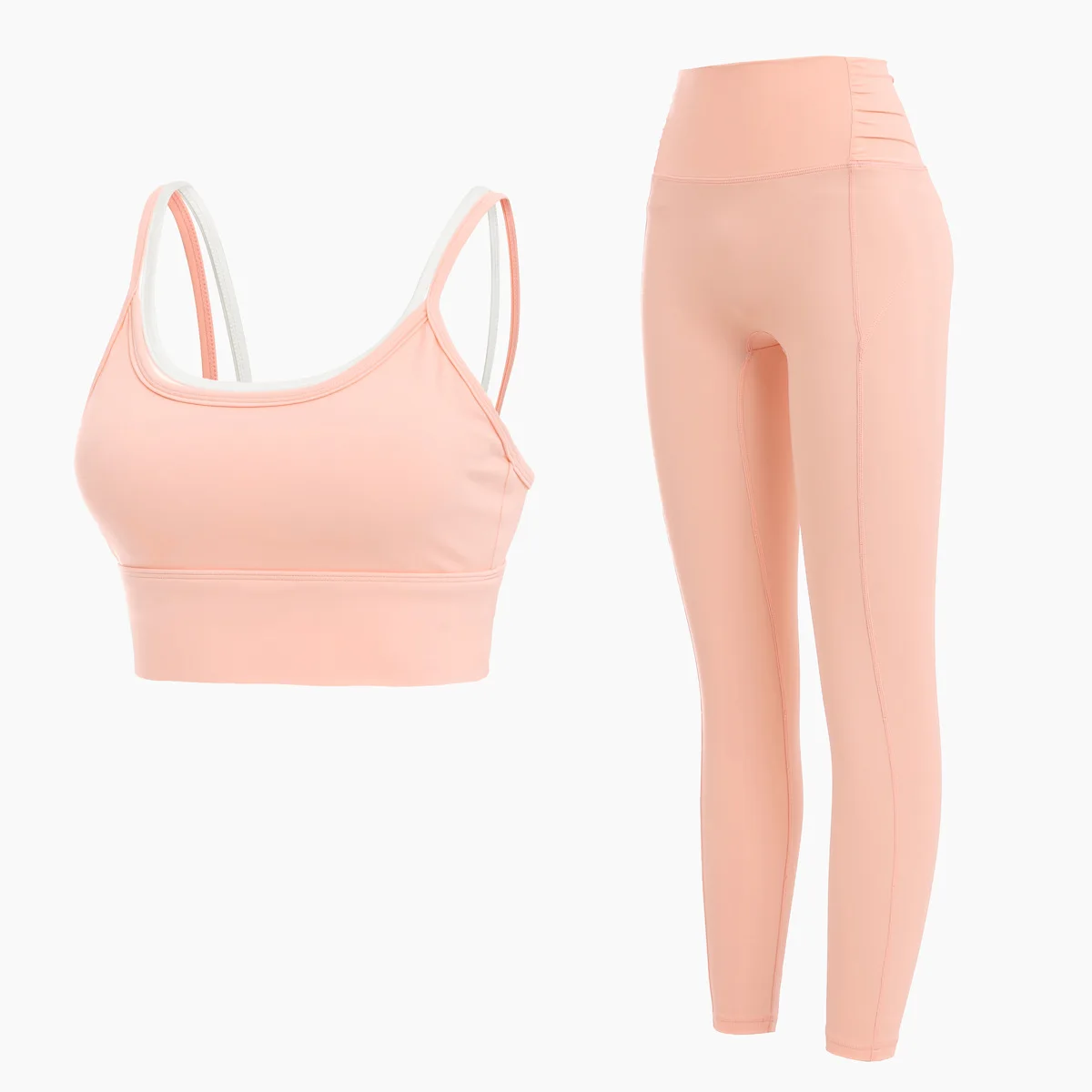 

Two-Piece Set Gym Sport Suits Running Fitness Set Fake Shockproof Sleeveless Back Hollow Crop Tops High Waisted Leggings