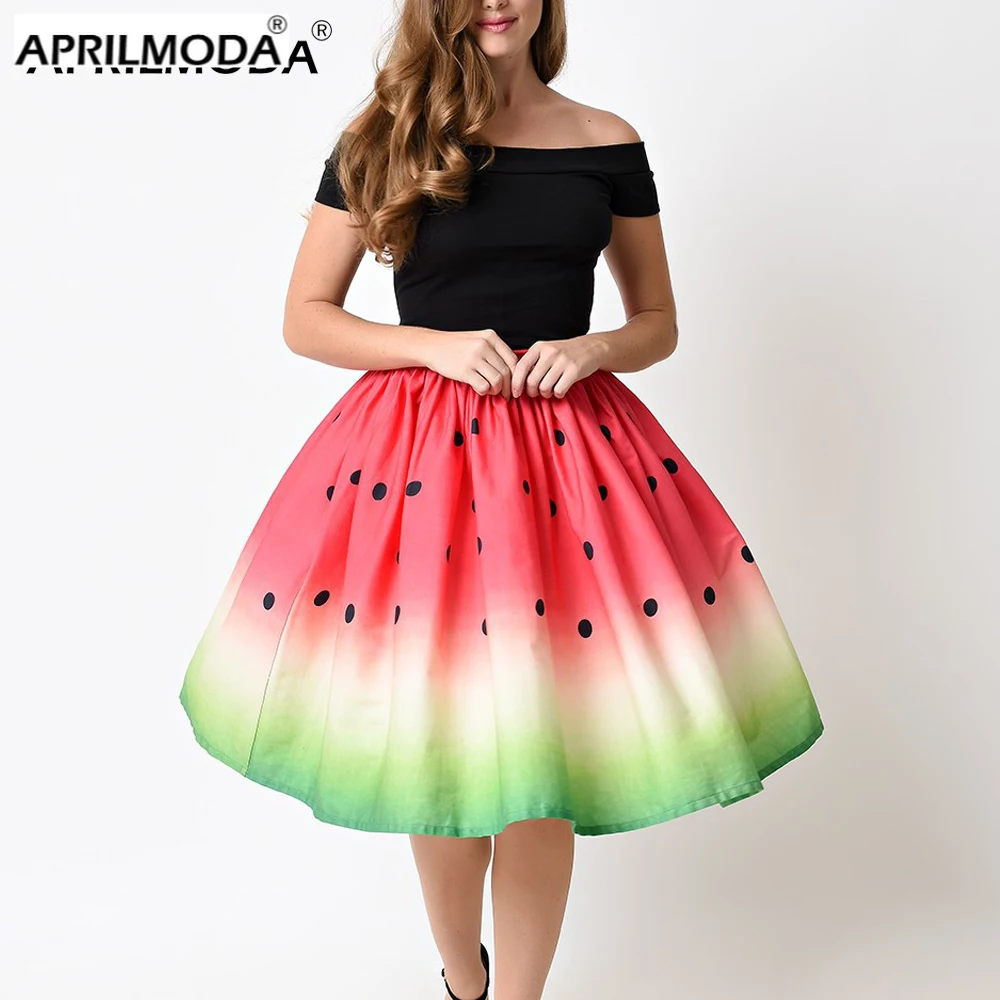 Юбка женская плиссированная средней длины винтажная в стиле ретро с фруктовым