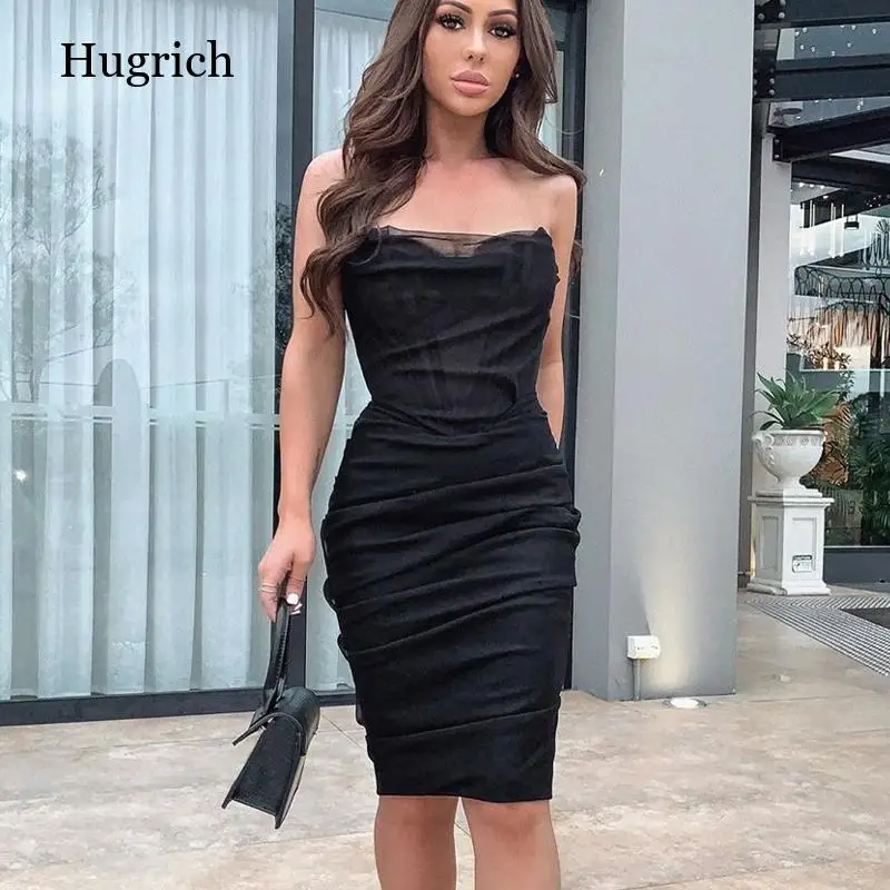

Mesh Double Layers Sexy Boned Corset Dress Women Strapless Boning Backless Summer Dress Party Bodycon Dresses Ruched