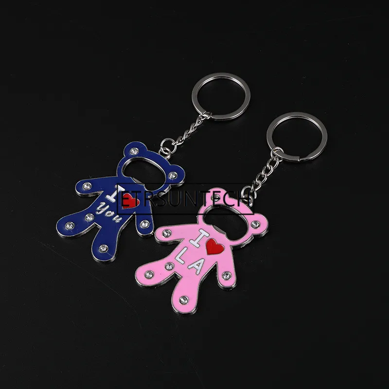 

100pcs Creative Small Gifts Keychain Beer Bottle Opener Cartoon Cute Couple Bear Keychain Pendant