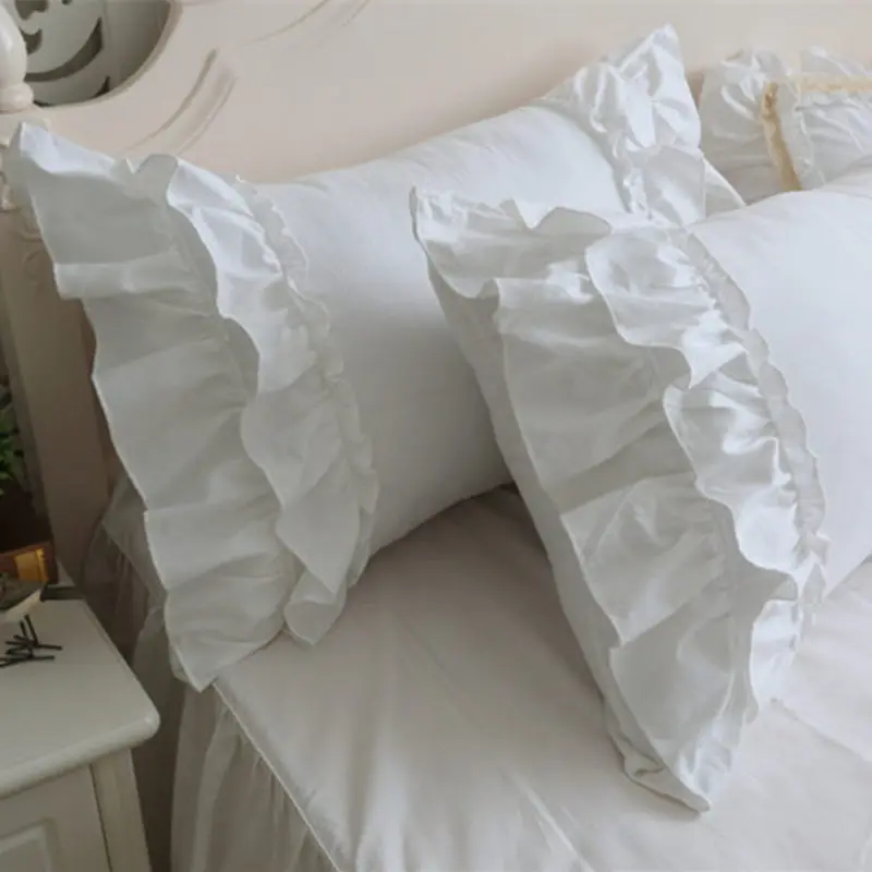 Полный белый комплект постельного белья двухслойный пододеяльник с рюшами