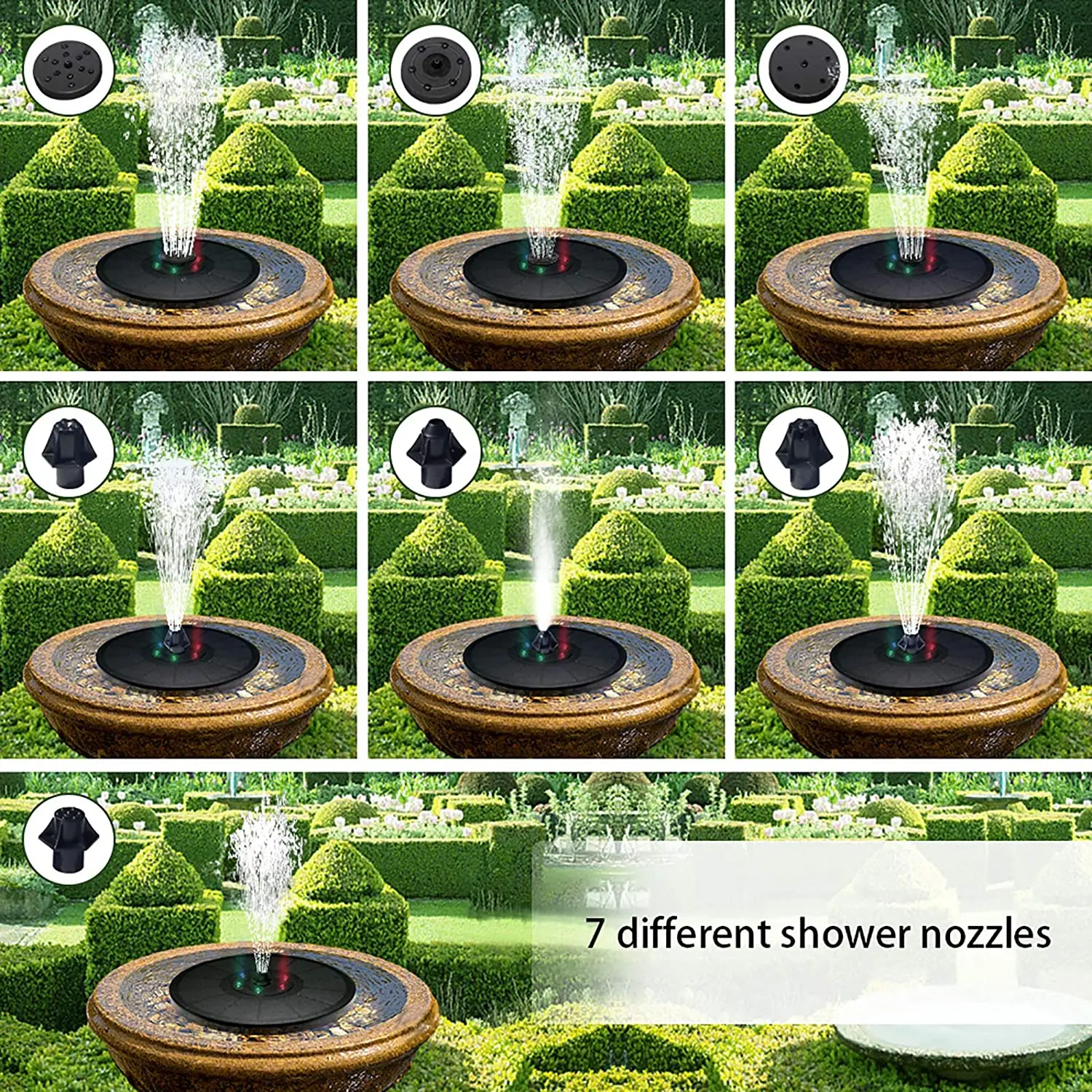 

Solar Fountain Pump with 6 LED Lights 7V/3W Portable Floating Solar Powered Water Fountain Pump for Bird Bath/Aquarium/Garden