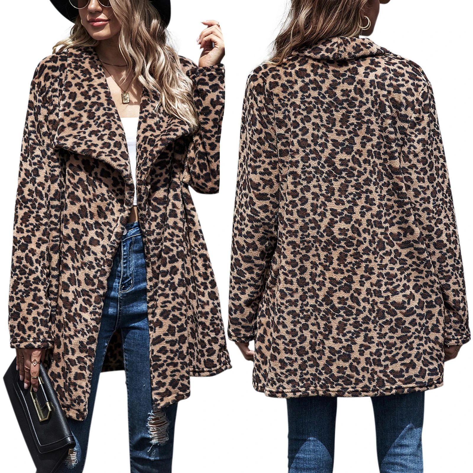 

Женское леопардовое пальто, длинный кардиган коричневого цвета на пуговицах с длинным рукавом и отворотом, повседневный уличный кардиган В...