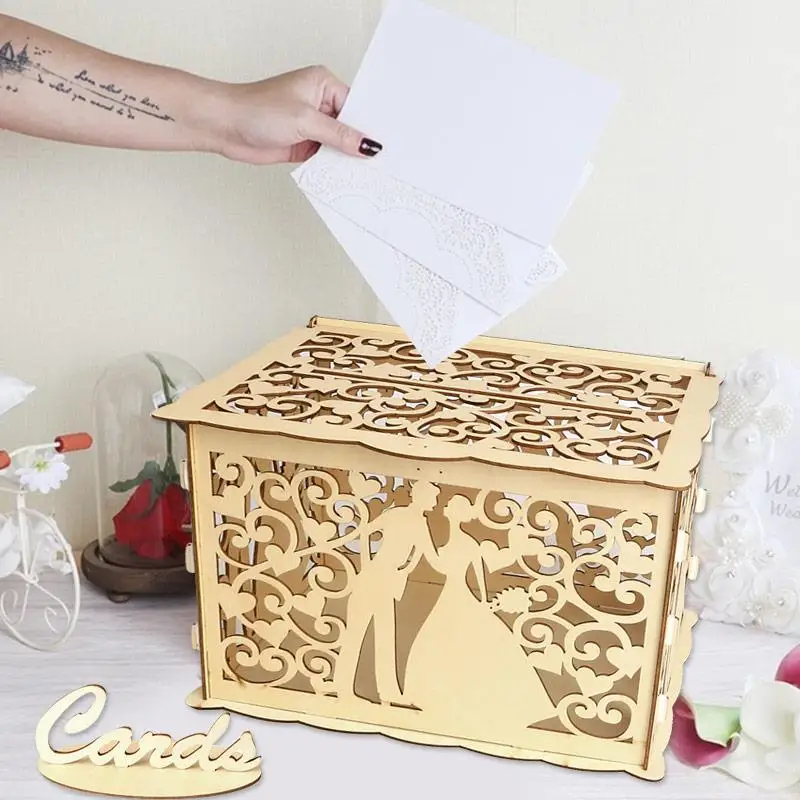 

SOLEDI с замком, оригинальная деревянная коробка для свадьбы, украшения дома, украшение, элегантная коробка для сбора денег на свадьбе, день ро...