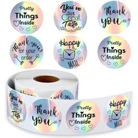 500pcs roll thank you label sticker thank you for your order stickers paper rainbow laser silver adhesive shipping mail labels