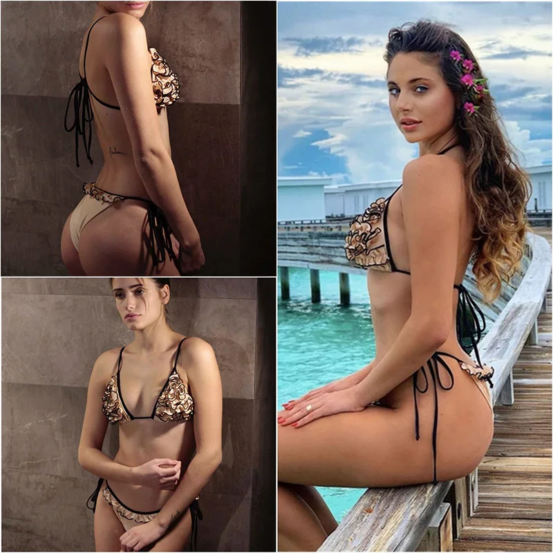 

Sexy Swimsuit With Ruffles Push Up Bandage Bikini New Micro Thong Bikinis Bathing Suit Women Swimwear Swimming Suit Beach Wear