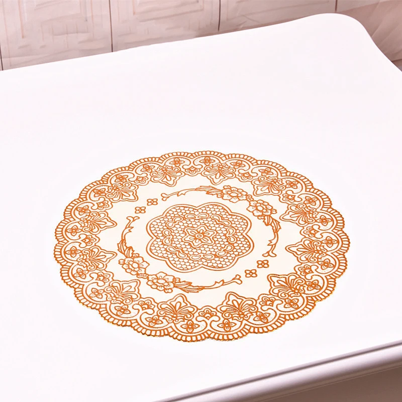 Лидер продаж кружевной коврик из ПВХ золотого цвета пластиковый для стола