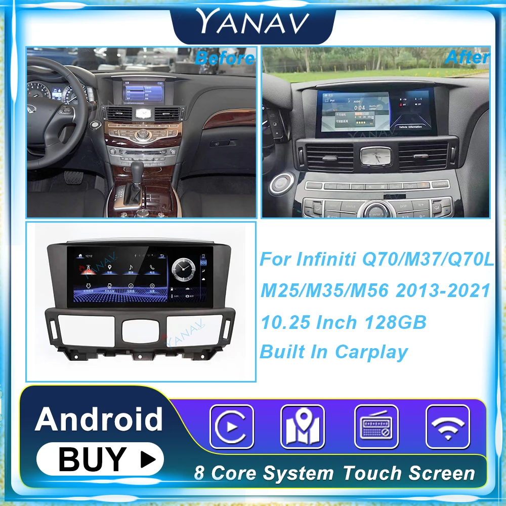 

6G 128G Radio Android For Infiniti Q70 Q70L M25 M35 M37 M56 Touch Screen Receiver Car GPS Navigation 2 Din Audio Video Head Unit