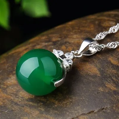 Природный зеленый нефрит миелин переводная Подвеска из бусин S925 Серебряная