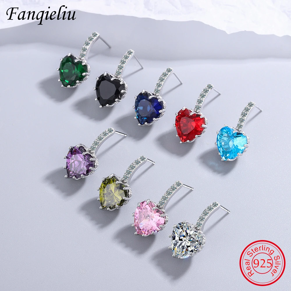 

Fanqieliu Crystal Jewelry Heart Solid 925 Sterling Silver Stud Earrings Woman For Wedding Birthday Gift Girl FQL21355