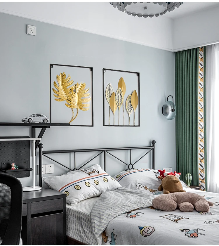 

Nordic Metal Leaf Plant Wall Decor Wrought Iron Wall Hanging Non-perforated Wall Mural Living Room Bedroom Home Decoration Hot