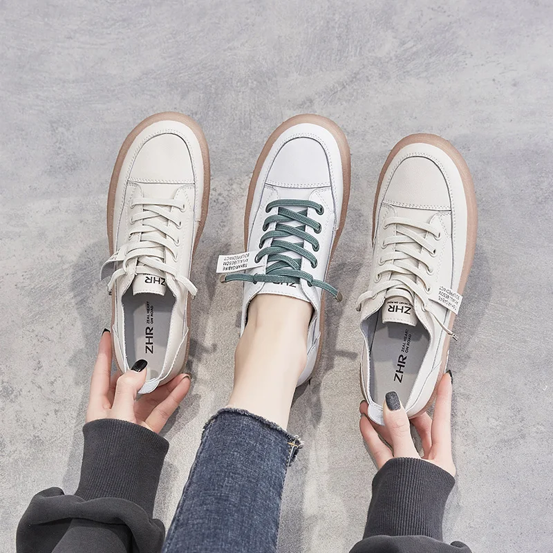 

Women Sneakers Leather Shoes Spring Trend Casual Flats Sneakers Female New Fashion Comfort White Vulcanized Platform Shoes