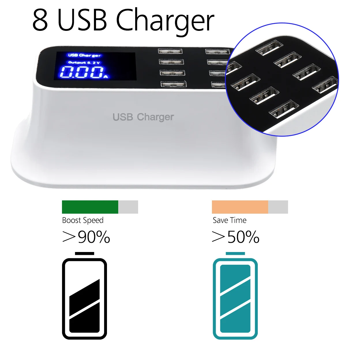 

Зарядное устройство с 8 USB-портами и ЖК-дисплеем