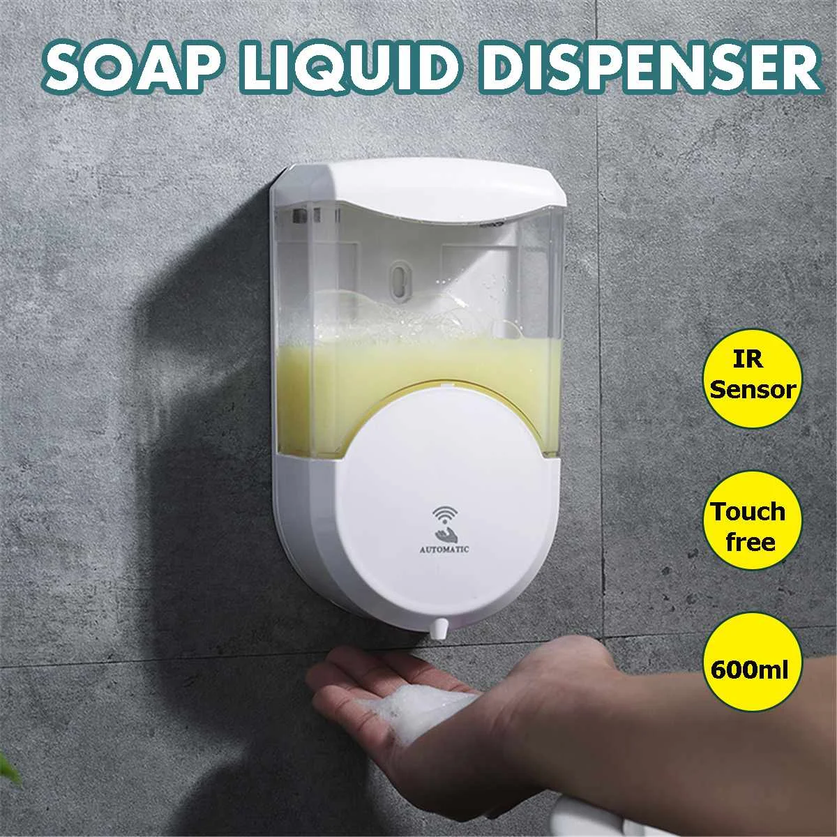 

Бесконтактный автоматический сенсорный дозатор жидкого мыла, 600 мл, настенный диспенсер для дезинфицирующего средства для рук в ванной ком...