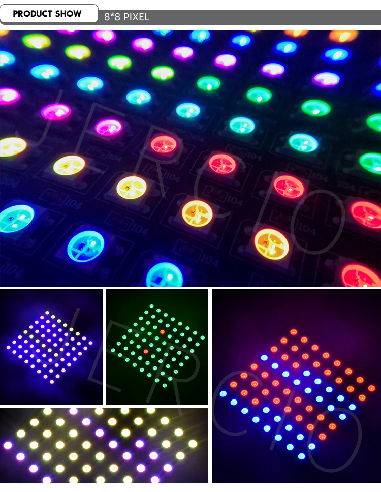 JERCIO 8X8 сменный ЖК-экран панель WS2812B SK6812 RGB DC5v SK6812 микросхема цифровой светодиодный программируемый индивидуально адресуемый