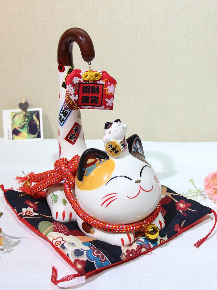 9 дюймов керамика Maneki Neko орнамент Lucky Cat Копилка японский длинный хвост Фортуна кошка фэн шуй украшения свадебный подарок