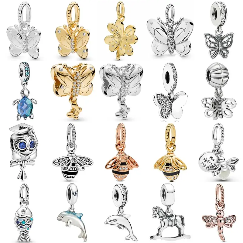 

925 Sterling Silver Charm Rocking Horse Queen Bee Butterfly Firefly Scaled Fish Pendant Bead Fit Popular Bracelet DIY Jewelry